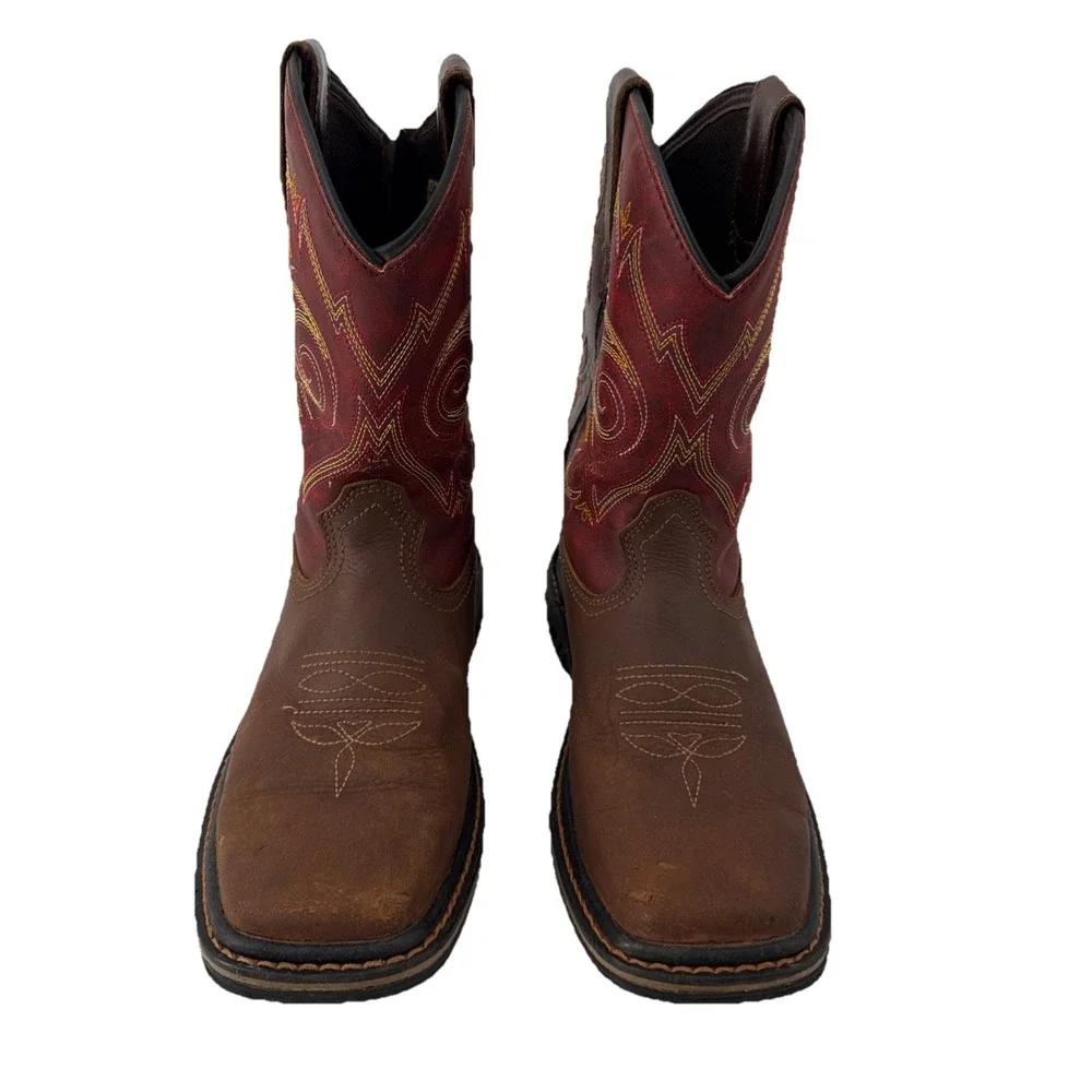Georgia Boot Carbo-Tec LT Cowboy Boots Kids 4M Brown Red Leather Western Work